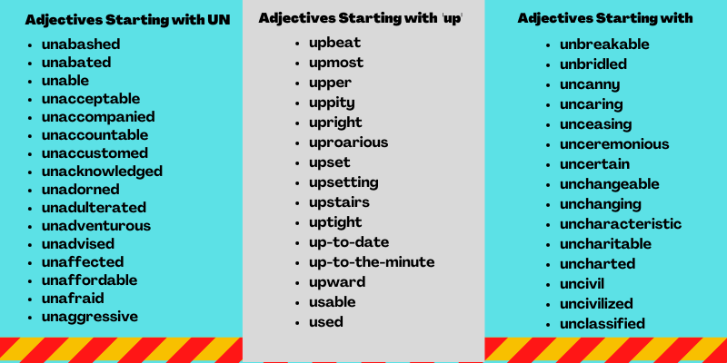 Adjectives that start with U