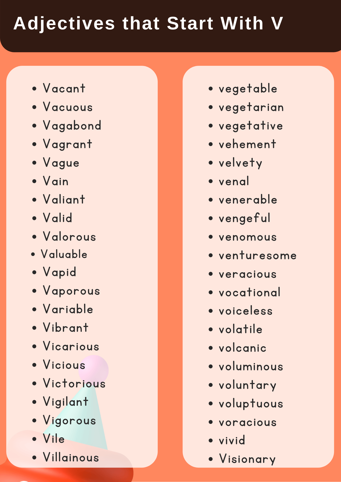 Adjectives that Start with V