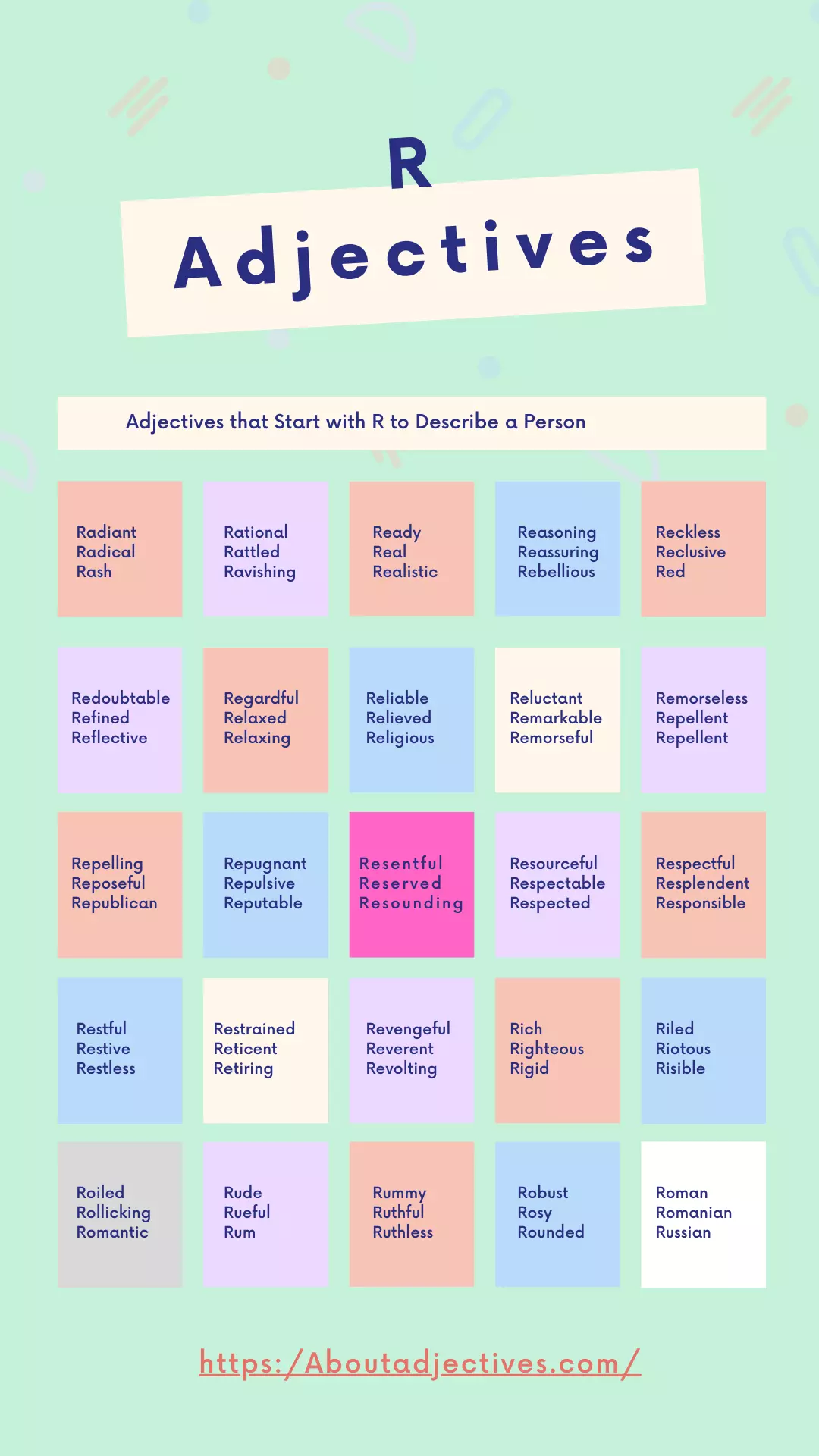 Adjectives that Start with R to describe about a Person